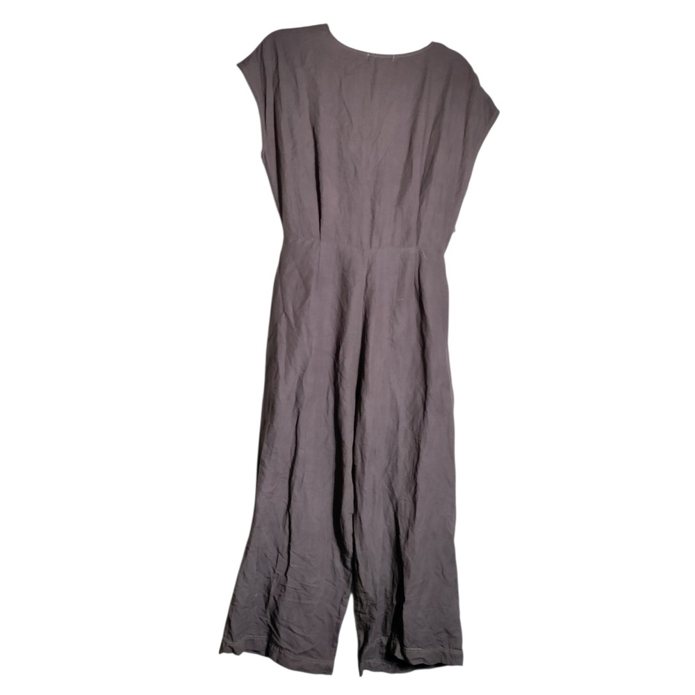 Mod Ref Linen Blend Tie Front Cutout Wide Leg Jumpsuit Brown Womens Large